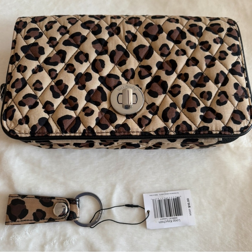 Vera Bradley Brown and Black Leopard Print Crossbody Bag and Key Chain